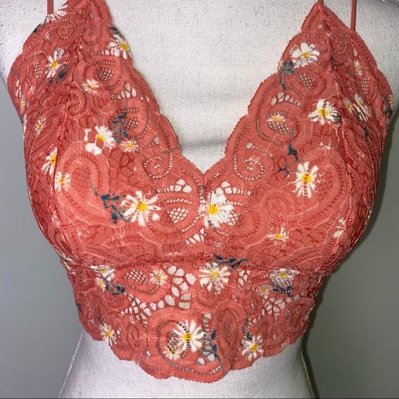 *SOLD* Victoria’s Secret PINK Daisy Floral Lace Coral Longline Bralette Large - Picture 4 of 9